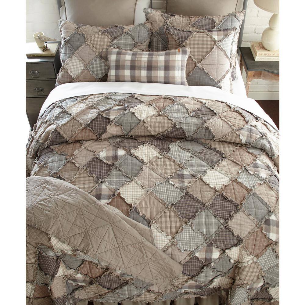 Organic Gray Cotton King Quilt Set - Reversible & Machine Washable