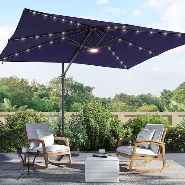 Sonkuki 10x8 ft. LED Premium Cantilever Patio Umbrella - Outdoor Comfort w/ 360° Rotation and Canopy Angle Adjustment, Navy Blue