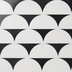 Halfmoon Nero 8.97 in. x 11.96 in. Polished Marble Floor and Wall Mosaic Tile (0.74 Sq. Ft./Each)