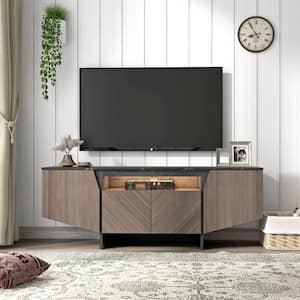 63 in. Storage Console Table TV Stand  Entertainment Center Cabinet with LED Lights, Shelves for Living Room, Bedroom