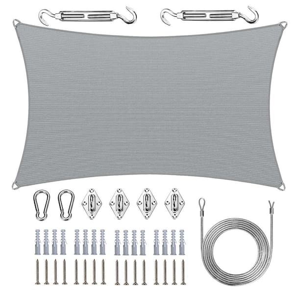 Pro Ring 16 ft. x 24 ft. Rectangle Sun Shade Sail with Hardware Kit and Rope-Grey