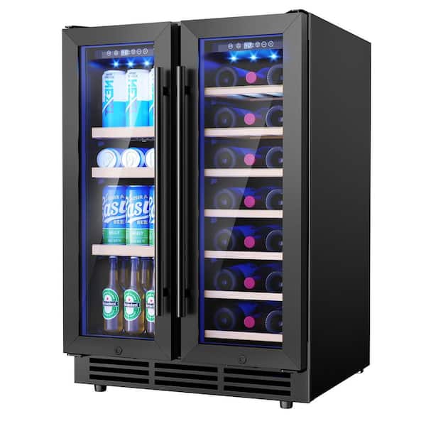 24 in. Dual Zone 21-Bottles and 88-Cans Undercounter Beverage Refrigerator Cooler Fridge in Black, UV-Protected