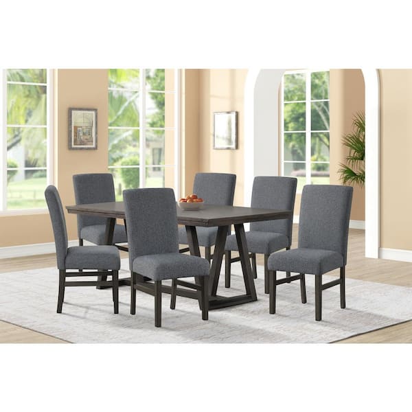 NEW CLASSIC HOME FURNISHINGS High Line 7-Piece Gray Wood Top Dining Table Set (Seats-6)