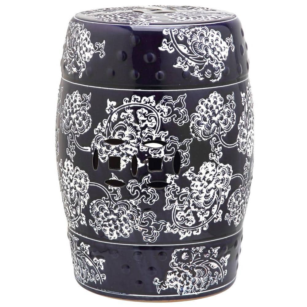 SAFAVIEH Midnight Flower Navy/White Ceramic Garden Stool ACS4547A 