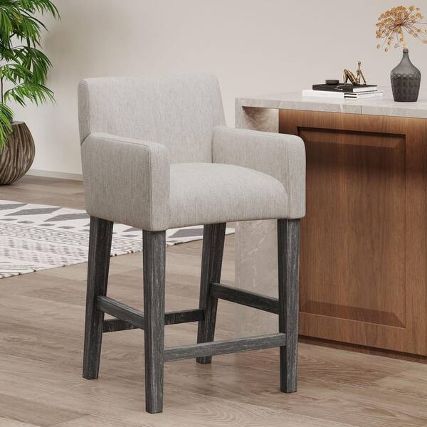 Noble House Deville 26 in. Light Gray and Gray Wood Bar Stool