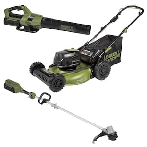 62V 3-Tool Combo Kit: 22in Push Mower, 655 CFM, 123 MPH Blower, 16" String Trimmer, (3)4Ah Batteries, (3) Rapid Chargers