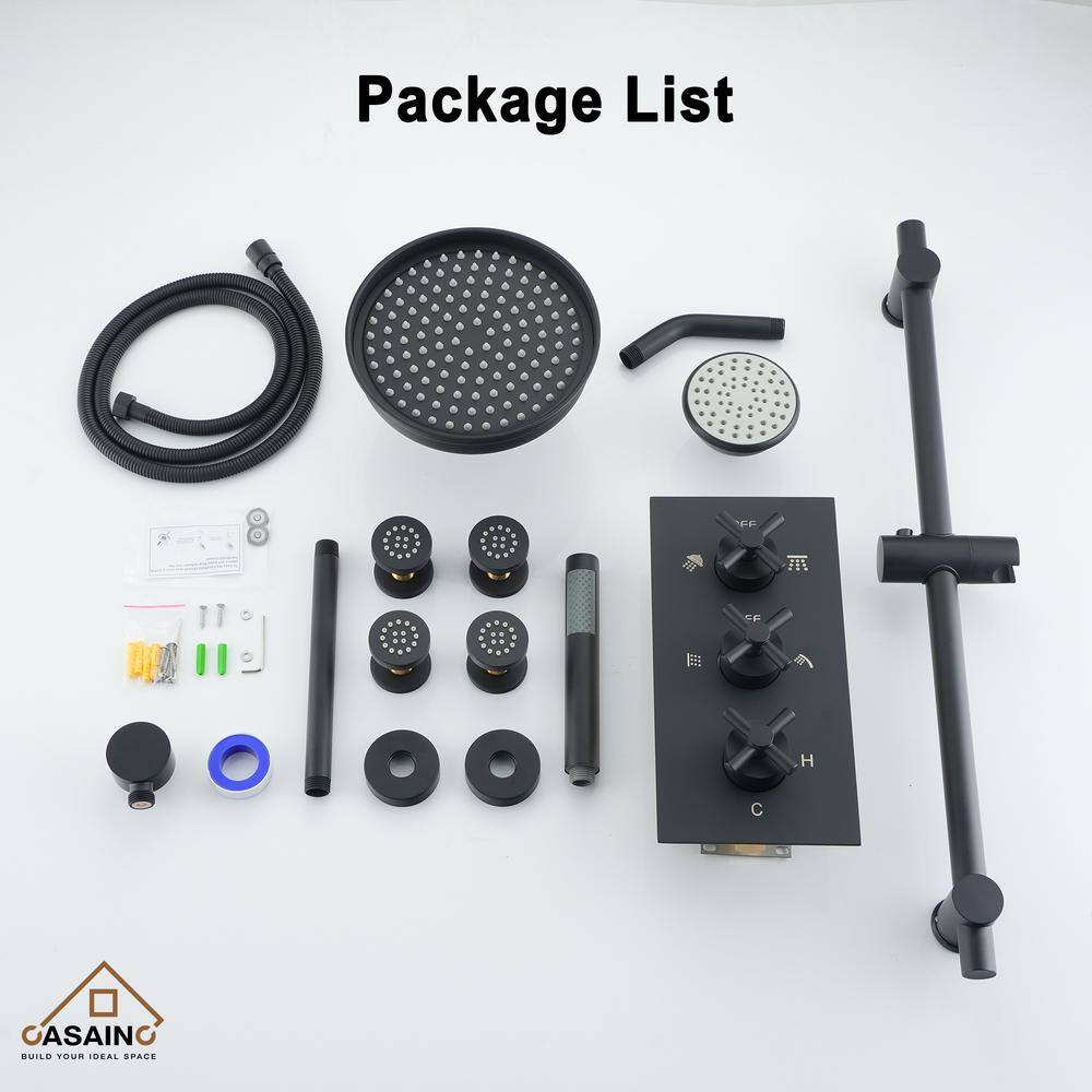 Matte Black Adjustable Dual Shower Head System with Body Jets