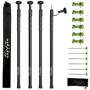 Black Portable Adjustable Aluminum Telescoping Tarp Poles with Pegs and Reflective Ropes for Camping (4-Pack)