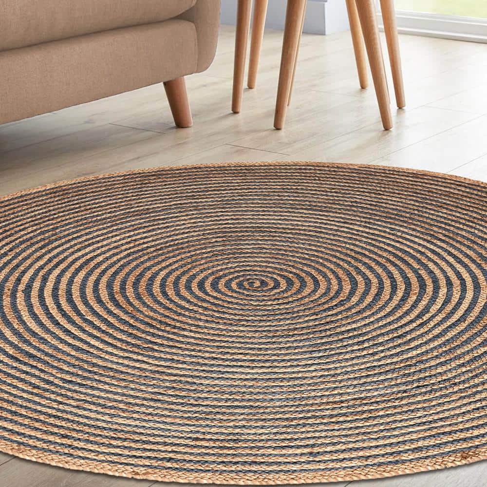 Lenexa Navy Blue Handwoven Jute 8' Round Area Rug