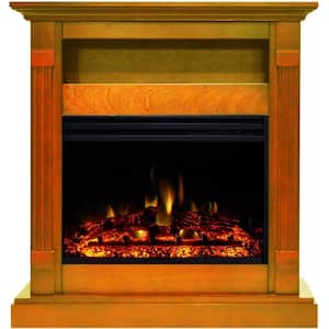 Sienna 34 in. Electric Fireplace Heater in Teak with Mantel, Enhanced Log Display and Remote Control