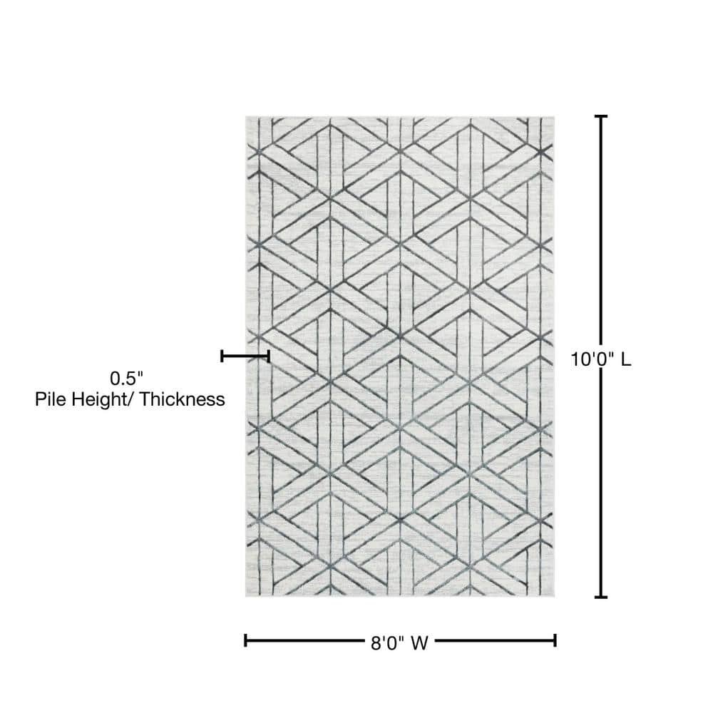 White Trellis Synthetic Stain-Resistant 8x10 Indoor Rug