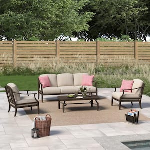 Tamarin 4-Piece Aluminum Outdoor Conversation Set with Echo Dune Sunbrella Cushions