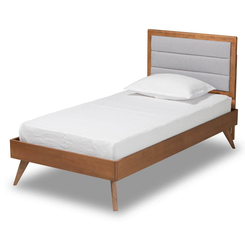 Baxton Studio Linn Light Grey and Walnut Brown Twin Platform Bed