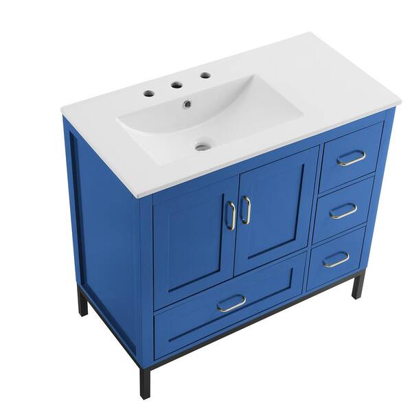 FUNKOL 36 in. x 18.3 in. x 32.9 in. White MDF Rectangle Bathroom Vanity Cabinet Ready to Assembly, Solid Wood Plus