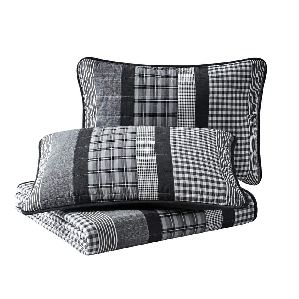 Grey Heather Cotton Twin Reversible Quilt Set