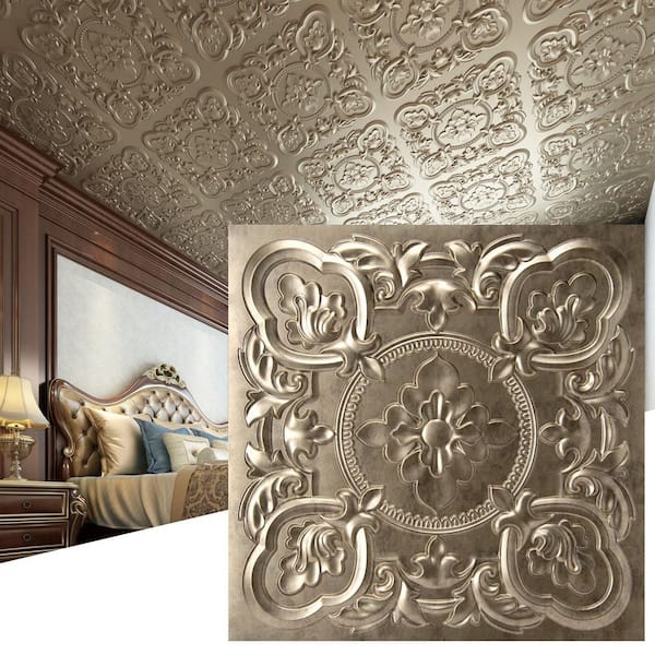 Antique Gold 2 ft. x 2 ft. Decorative Faux Tin Drop In Ceiling Tile, Square Edge Lay-In Ceiling Tile (48 sq. ft. /Case)