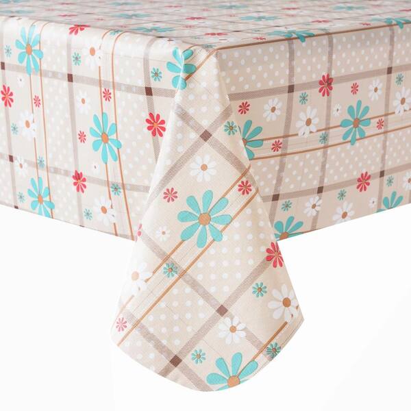Spring Outdoor Tablecloth 60'' X 84'' Thickened Vinyl Tablecloths with Flannel Backing Spillproof Plastic Table Cover