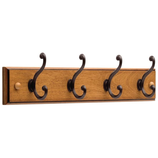 Liberty 18 in. Honey Maple and Statuary Bronze Scroll Hook Rack