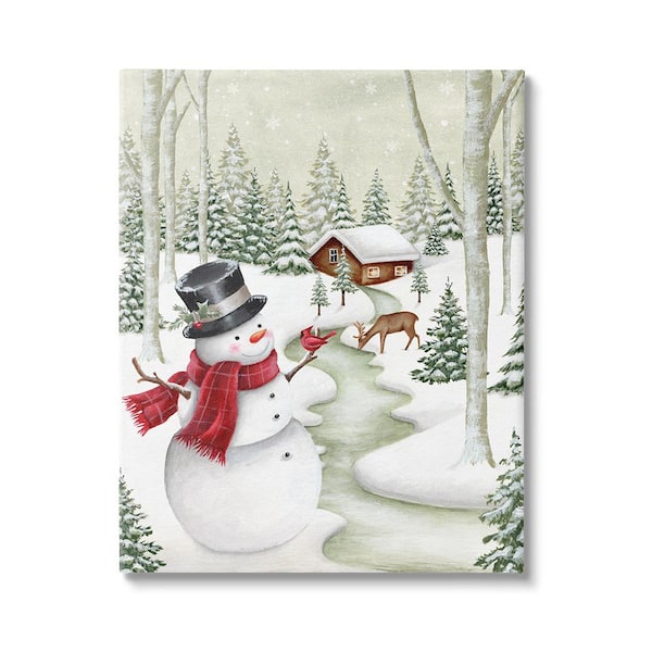 Stupell Industries Snowman on Snowy Path by Emma Leach 1-Piece Unframed Graphic Print Nature Poster Art Print 30 in. x 24 in.
