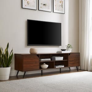 70 in. Dark Walnut Wood Modern Wide TV Stand with Open and Closed Storage Fits TVs up to 80 in.