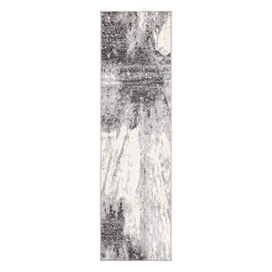 Contemporary Modern Abstract Gray 2 ft. x 7 ft. Runner Area Rug