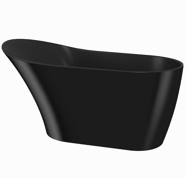 AKDY 59.1 in. Fiberglass Flatbottom Freestanding Bathtub in Solid Matte Black Inside and Outside