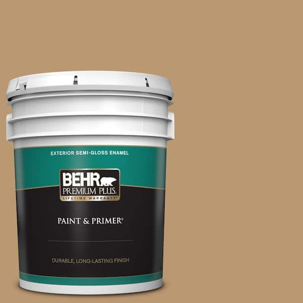 BEHR PREMIUM PLUS 5 gal. #ECC-24-1 Amber Leaf Semi-Gloss Enamel Exterior Paint & Primer