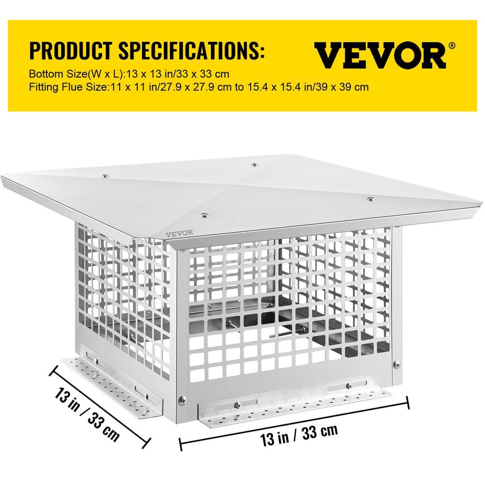 VEVOR 13" x 13" Silver Stainless Steel Chimney Cap
