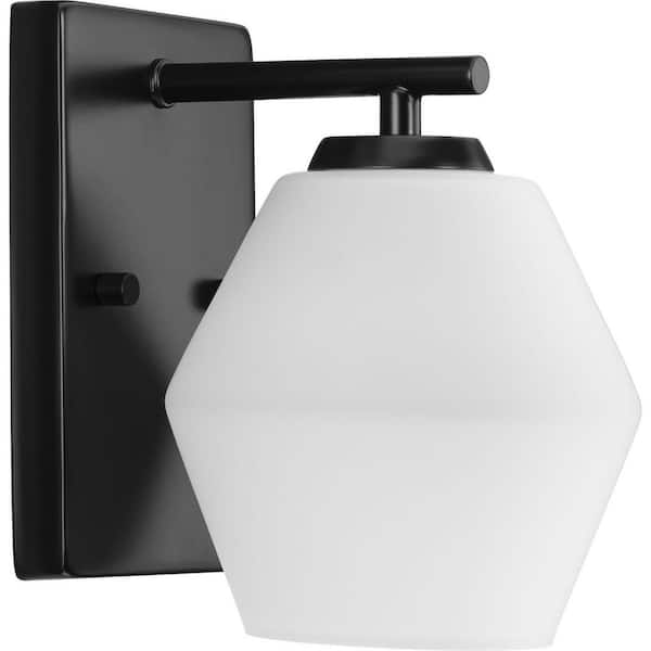 Progress Lighting Copeland Collection 6 in. 1-Light Matte Black Vanity Light with Etched Opal Glass Shade