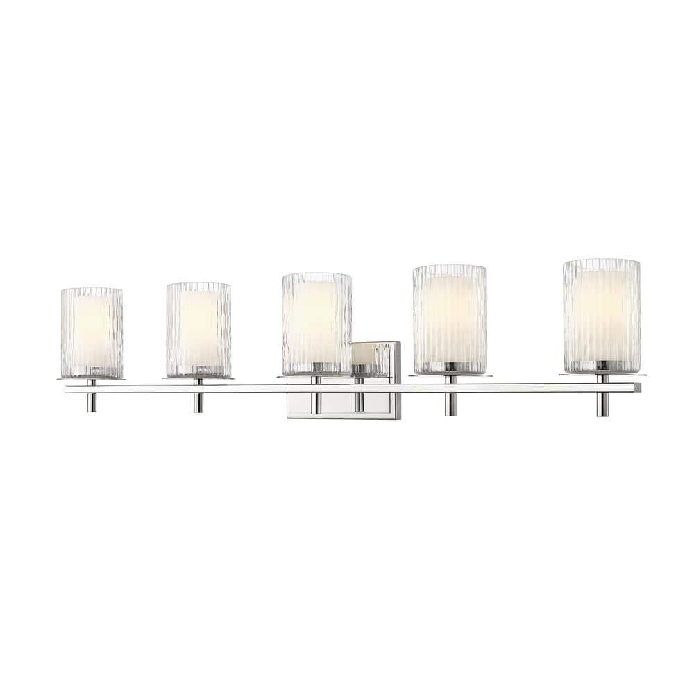 Grayson 40 in. 5-Light Chrome Vanity Light with Clear Etched Opal Glass Sha