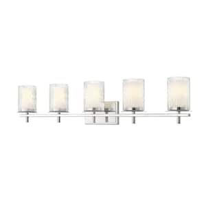 Grayson 40 in. 5-Light Chrome Vanity Light with Clear Etched Opal Glass Shade with No Bulbs Included