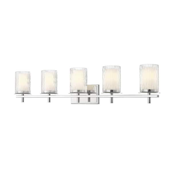 Unbranded Grayson 40 in. 5-Light Chrome Vanity Light with Clear Etched Opal Glass Shade with No Bulbs Included