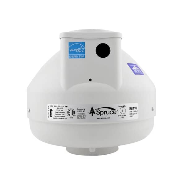 Spruce RB110 100 CFM 4 in. Inlet and Outlet Inline Ventilation Fan in White ENERGY STAR
