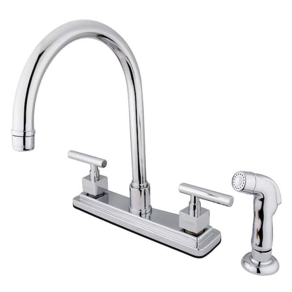 Kingston Brass Claremont 2-Handle Deck Mount Centerset Kitchen Faucets with Side Sprayer in Polished Chrome