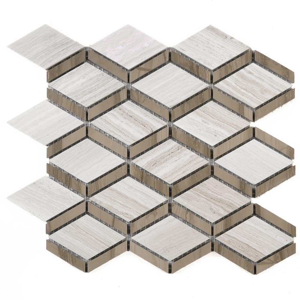 MOLOVO Wooden Beige 9.65 in. x 10.63 in. Geometric Polished Marble ...