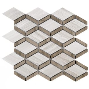 Wooden Beige 9.65 in. x 10.63 in. Geometric Polished Marble Mosaic Tile (7.2 sq. ft./Case)