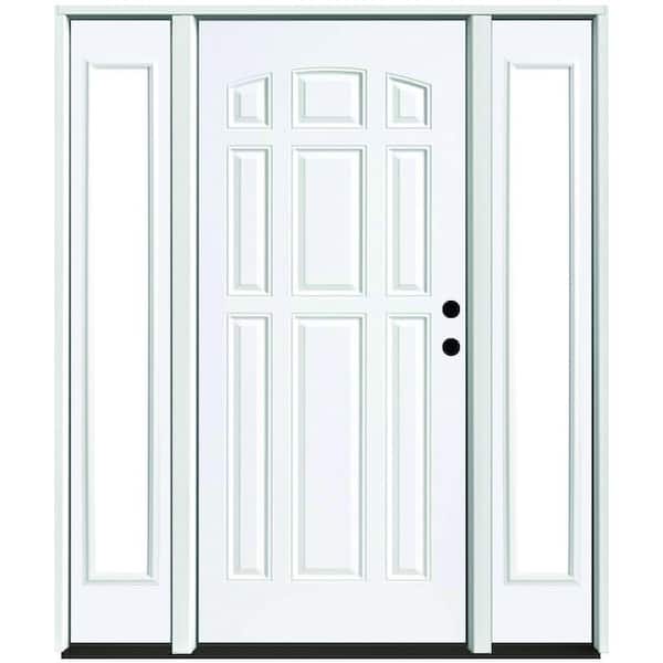 Steves & Sons 60 in. x 80 in. Element Series 9-Panel Primed White Left-Hand Steel Prehung Front Door w/ 10 in. Clear Glass Sidelites
