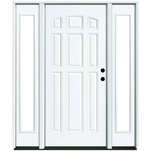 64 in. x 80 in. Element Series 9-Panel Primed White Left-Hand Steel Prehung Front Door w/ 12 in. Clear Glass Sidelites