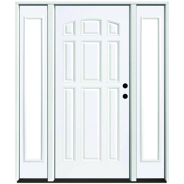 Steves & Sons 64 in. x 80 in. Element Series 9-Panel Primed White Left-Hand Steel Prehung Front Door w/ 12 in. Clear Glass Sidelites