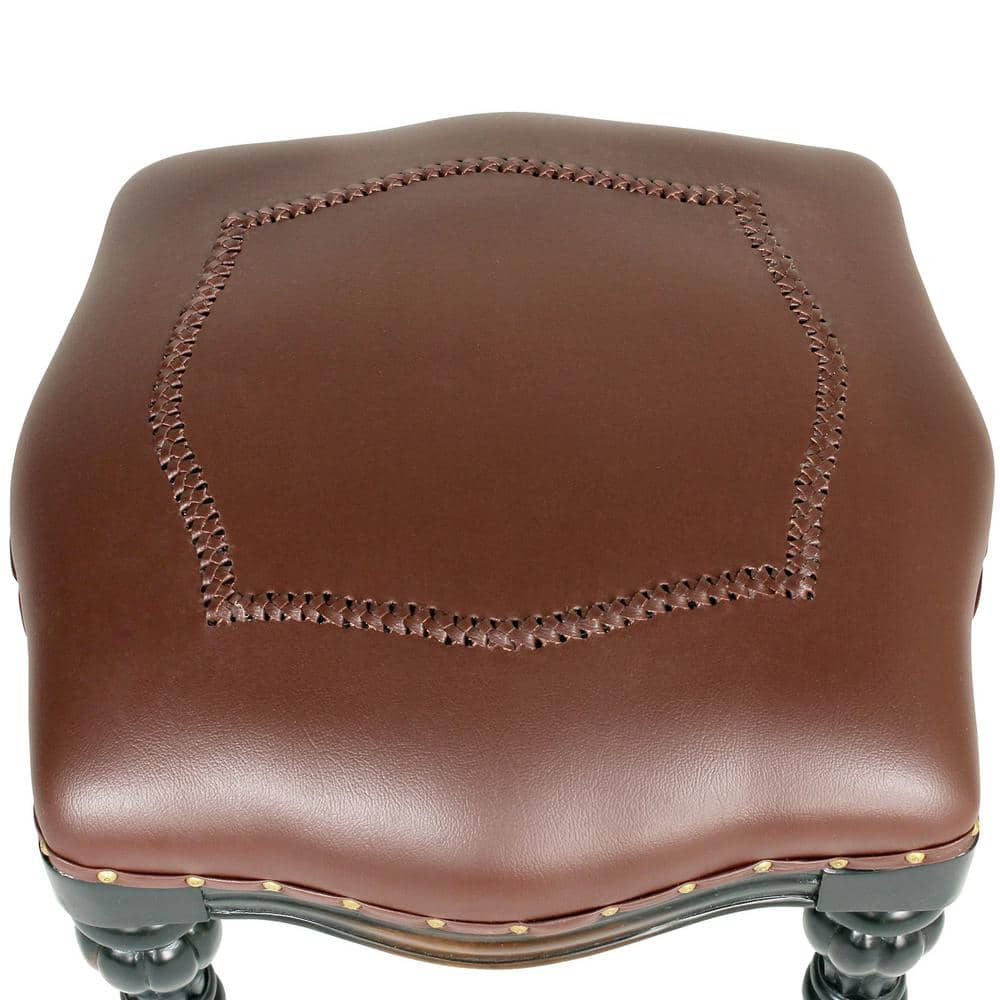 Victorian Rococo 20" Mahogany Leather Accent Ottoman