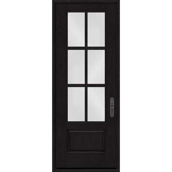 Regency 36 in. x 96 in. 3/4-6 Lite Clear Glass LHIS Onyx Stain Fiberglass Prehung Front Door w/8012 Black Lockset