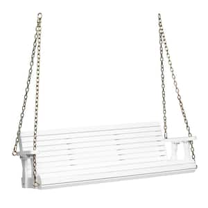 5 ft. White Wood Patio Porch Swing with Adjustable Chains, Support 880 lbs., Durable PU Coating