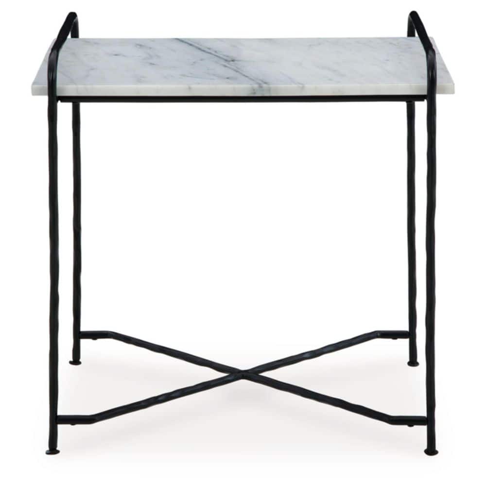 White Marble Top Black Metal Rectangular Accent Table