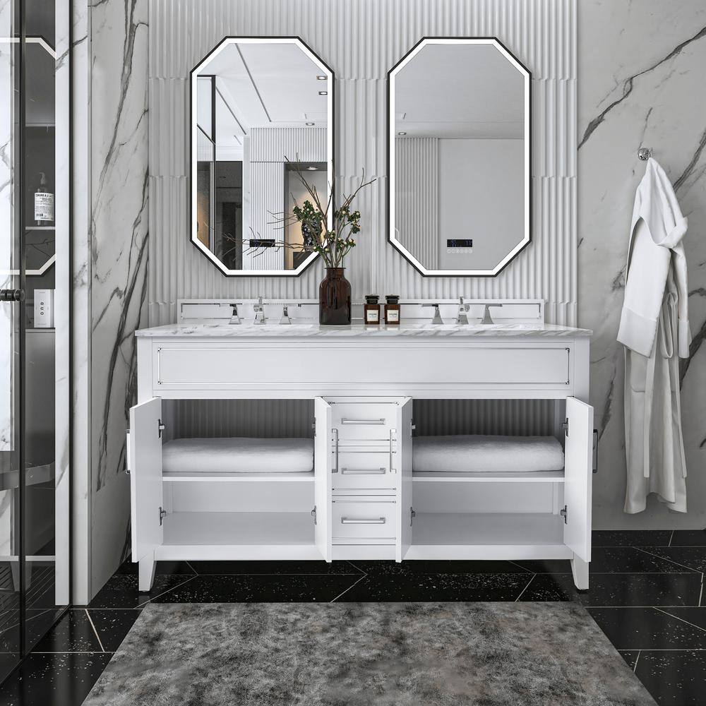 Aspen 60'' White Double Sink Bathroom Vanity with Marble Top