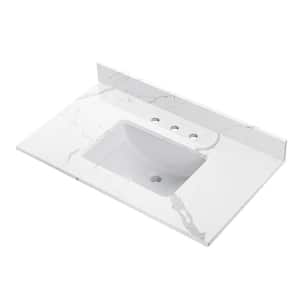37in.W X 22in.D Engineered Stone Vanity Top in Fish Belly with Single White Sink