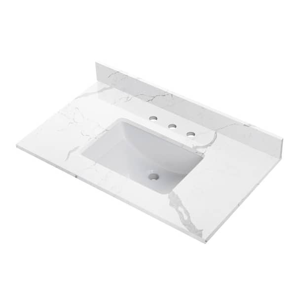 WOODBRIDGE 37 in. W X 22 in. D Engineered Stone Vanity Top in Fish Belly with Single White Sink