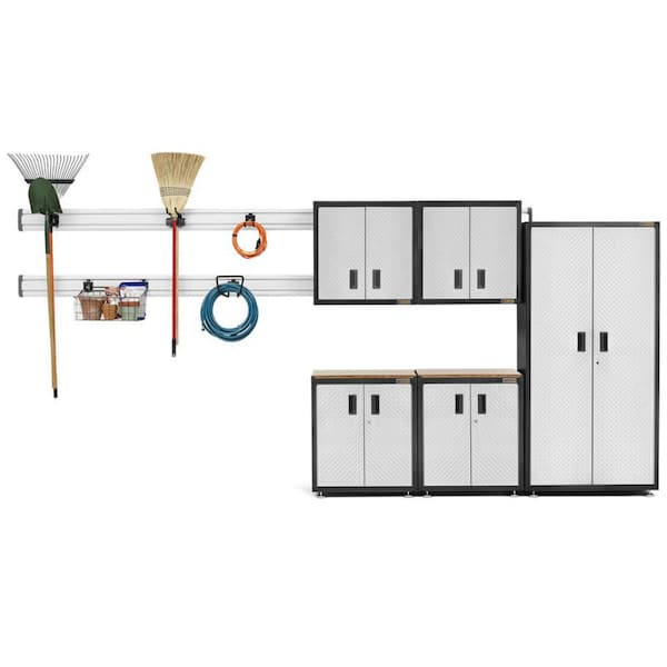 Ready-to-Assemble 72 in. H x 92 in. W x 18 in. D Steel Garage Cabinet Set in Silver Tread Plate (14-Pieces)