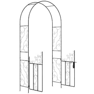 90 in. Steel Outdoor Garden Wedding Arch with Gate, Garden Arbor Trellis, Wedding, Black