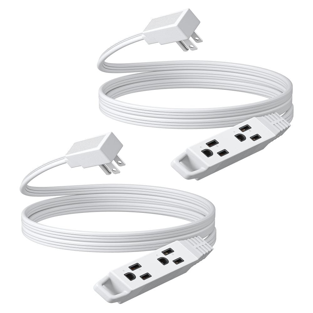 6FT Flat Plug Extension Cord,3 Prong Ultra Thin Power Strip,13A/125V/1625W,16/3 Awg,SPT-3 Cord, ETL Listed, White,2 Pack price history on PriceWatchPro