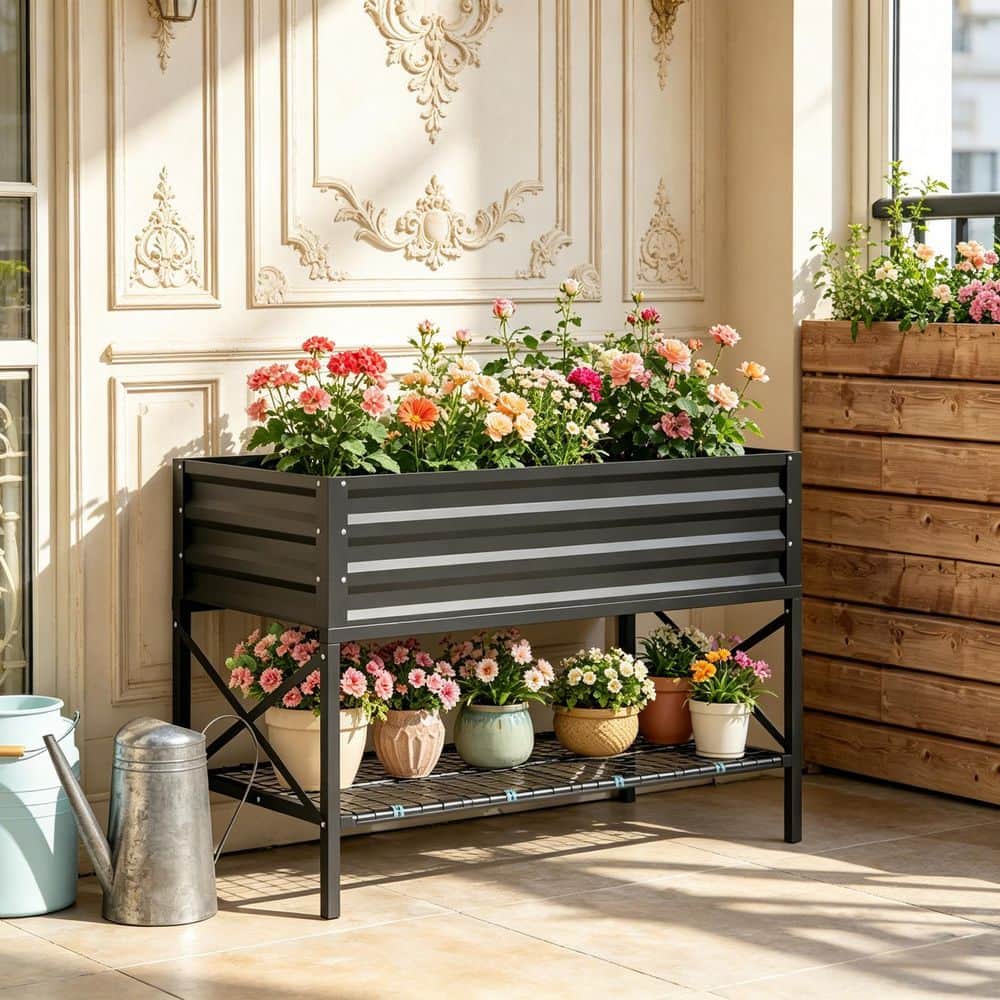 42 in. x 20.5 in. x 30 in. Large Black Steel Outdoor Raised Garden